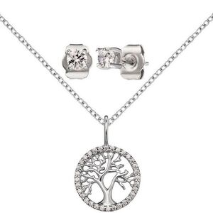 Silver Tree Pendant Necklace and Earring Set